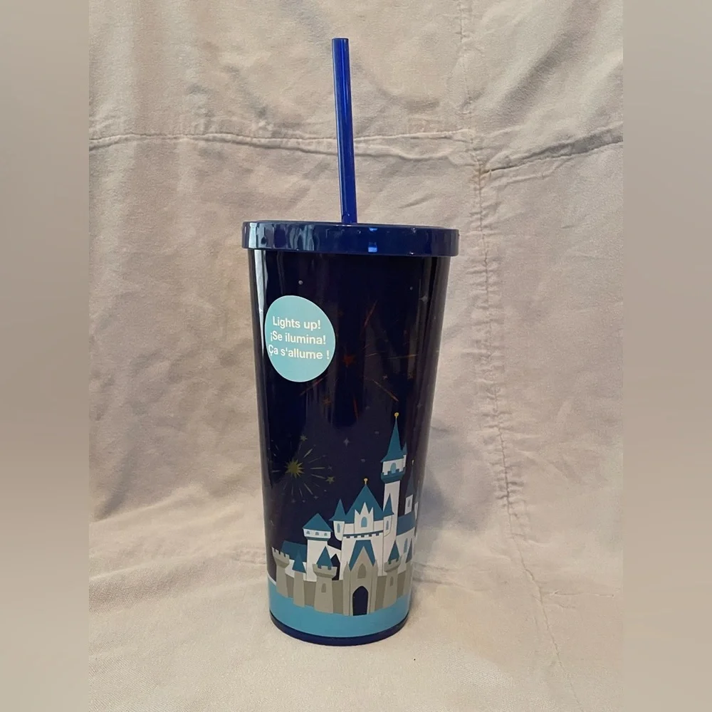 NEW Walt Disney World Parks‎ Castle Light Up Tumbler Straw Fireworks Blue 16oz